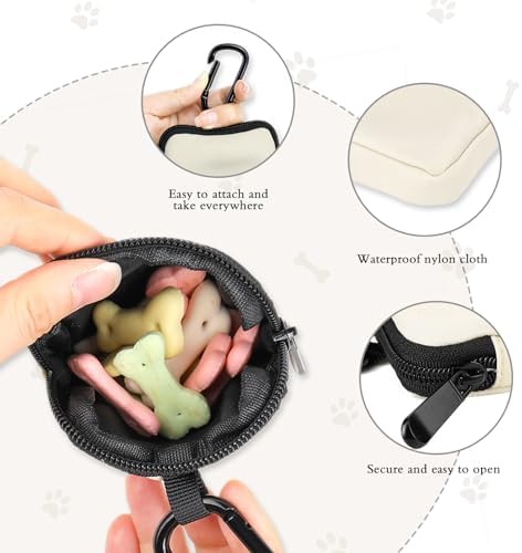 Waterproof Dog Treat Pouch, Dog Training Treat Pouch Built in Poop Bag Dispenser Adjustable Shoulder Bag (BLK) (Beige Small Pouch) - Image 4