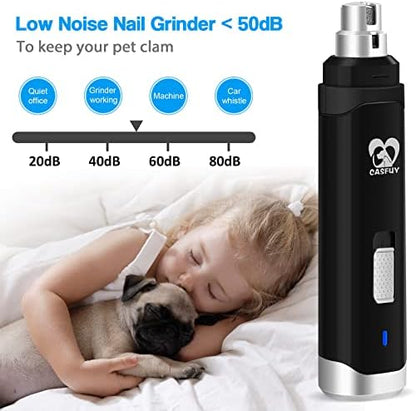 Casfuy Dog Nail Grinder Upgraded - Professional 2-Speed Whisper-Quiet Electric Pet Nail Trimmer Painless Paws Grooming & Smoothing for Small Medium Large Dogs & Cats (Black) - Image 4