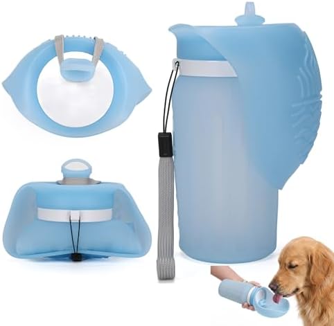 Portable Dog Water Bottle, Leak Proof Collapsible Water Bottles Lightweight Dog Water Bottle Suitable for Pets Outdoor Walking, Hiking, Travel, Camping (Light Blue, 20.9, Ounces) by Unknown