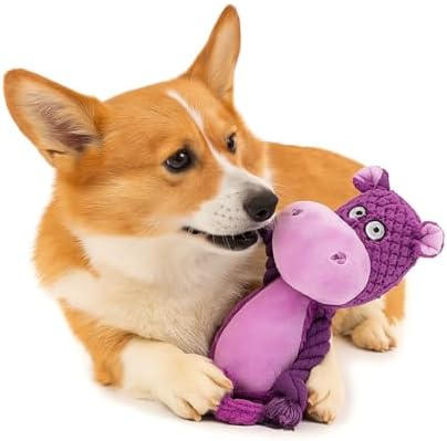 Plush Hippo Dog Toy with Squeaker and Crinkle Paper for Puppies - Image 5