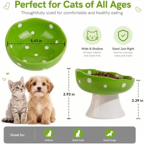 Green Mushroom Cat Bowl, Elevated Ceramic Bowl for Cats - Image 2