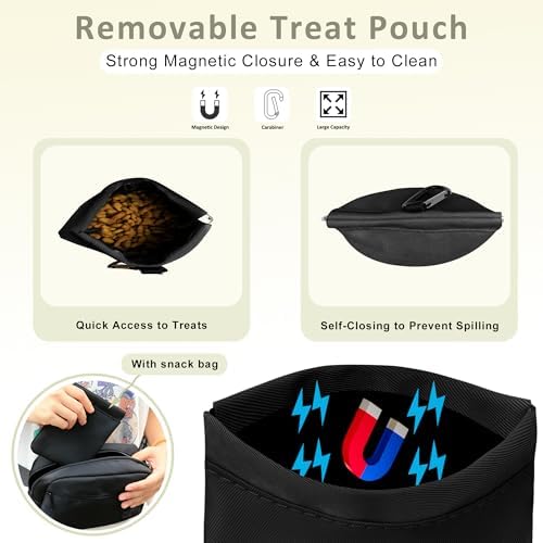 Puppy Dog Treat Pouches for Pet Training Treat Bag, Dog Walking Fanny Pack with Carabiner, Built-in Poop Bag Dispenser & Reuse Dog Poop Holder, Puppy Pet Treat Waist Belt (Black) - Image 3