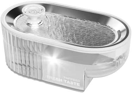 PAPIFEED Cat Water Fountain Stainless Steel, 84oz/2.5L Automatic Cat Water Fountain with Visible Water Level, Ultra Quiet Low Power Cat Water Bowl & Cat Water Dispenser (White) by PAPIFEED