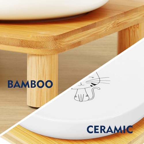 DoogCat Raised Cat Bowls, Bamboo Stand with 2 Ceramic Bowls - Image 6