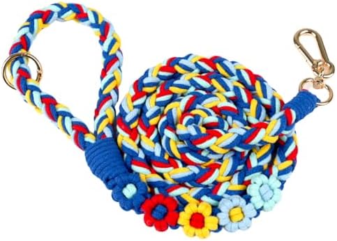 5FT Braided Cotton Rope Leash for Small, Medium and Large Dogs, Colorful Carousel by Panda+Jianghu