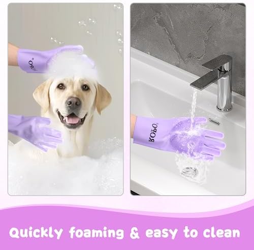 ROPO silicone gloves for pet grooming, multi-functional gloves for pet hair shedding, bathing, and massage (Purple) - Image 4