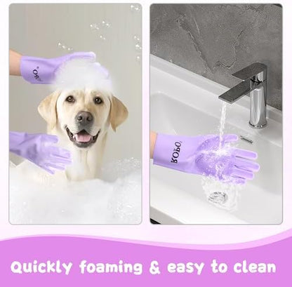 ROPO silicone gloves for pet grooming, multi-functional gloves for pet hair shedding, bathing, and massage (Purple) - Image 4