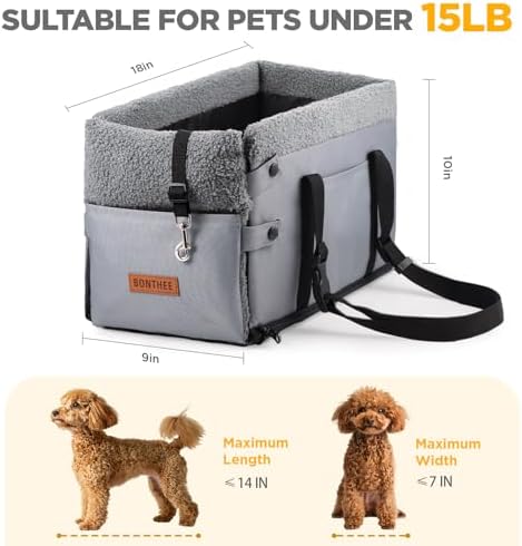 Console Dog Car Seat for Small Dogs,Small Dog Booster Seat for Car Washable Foldable Puppy Car Seat with Safe Protection Hooks Adjustable Straps and Storage Pocket Pet Up to 15lbs - Image 2