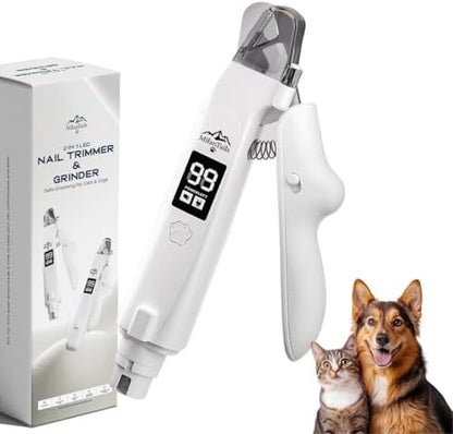 2-in-1 Dog Nail Clipper and Grinder with LED Light, USB Rechargeable Quiet Electric Pet Nail Trimmer for Dogs and Cats with Safety Guard by MilanTails
