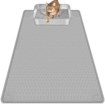 Silicone Cat Litter Mat for Litter Box 40”x28” Large Cat Mat, Light Grey by Bartuke
