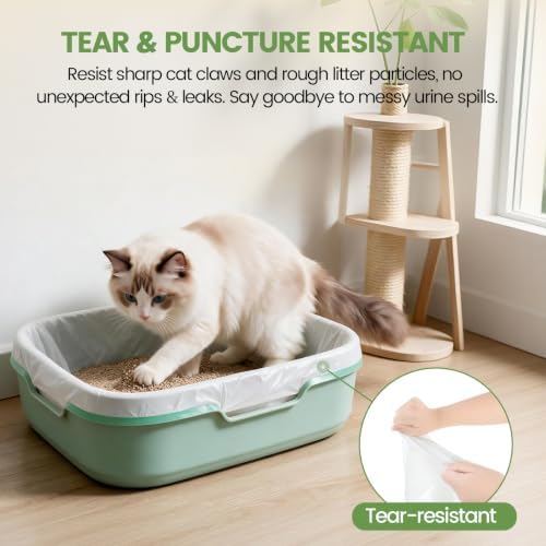 Feisco 20 Counts Drawstring Cat Litter Box Liners,Thick Heavy Duty Cat Litter Pan liners,36" x 18" Jumbo Tear and Leak Resistant Cat Pan Liner - Image 2