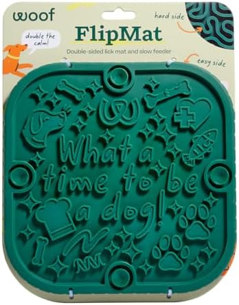 Woof FlipMat, Dual-Sided Dog Lick Mat & Slow Feeder, Green by Woof