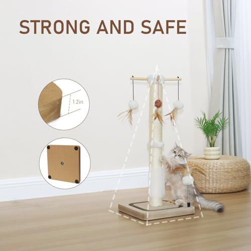 PEEKAB Cat Scratching Post 27 Inches Sisal Scratch Posts for Indoor Cats,with Track Ball Toys Kitten Vertical Scratcher Furniture Beige - Image 6