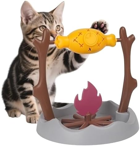 Cat Slow Feeder, Interactive Cat Puzzle Toy & Treat Dispenser, BBQ Campfire Grill Design with Adjustable Rotating Roast, Food Dispensing Enrichment Toy for Indoor Cats & Kittens(Rotating Roast) by DFQ