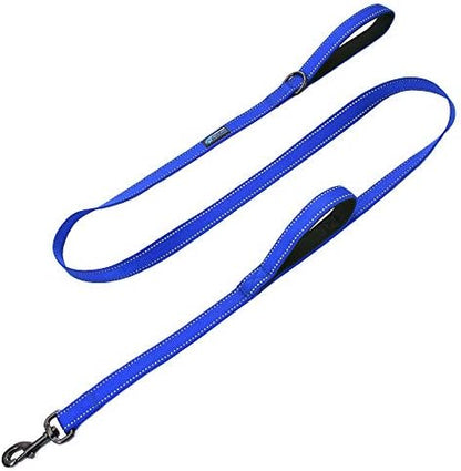Max and Neo™ Double Handle Traffic Dog Leash Reflective - We Donate a Leash to a Dog Rescue for Every Leash Sold (Blue) by MaxandNeo