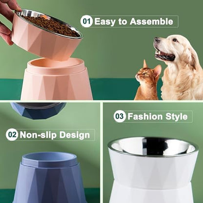 Elevated Cat Bowls for Food and Water, Raised Cat Food Bowls Beneficial for Digestion, Resonable Height, Whisker-Relief, Easy to Clean, 13oz(White) - Image 3