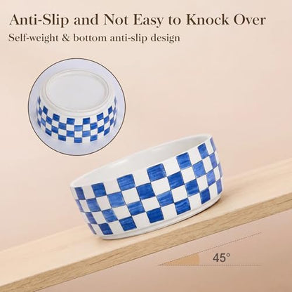 6.4 inch Ceramic Hand Painted Basic Dog Bowl Set of 2 with Anti-Skid Rubber Base, Food and Water Bowls for Small Pets,Blue - Image 6