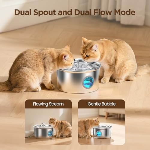 Cat Water Fountain Stainless Steel: Water Dispenser for Cats Indoor - Pet Dispenser Supplies Accessories - 16 Pack Cat Water Fountain Replacement Filters - 8 Multi-Functional Filters and 8 Sponges - Image 4