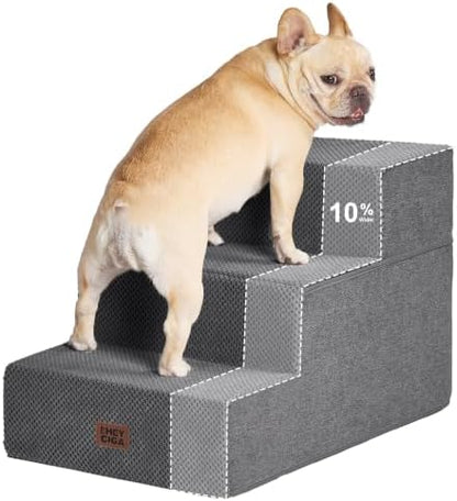 EHEYCIGA Dog Stairs 13.5" H, 3-Step Extra Wide Dog Steps, Grey by EHEYCIGA