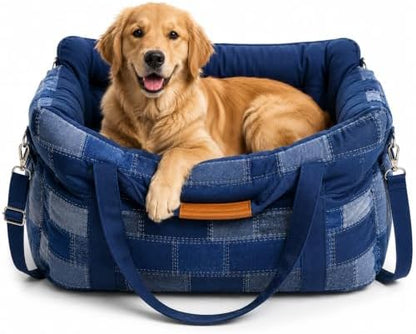 Car Seat for Small Medium Pets with Harness Clip, 4X Safety Feature, Washable, Waterproof Dog Seat for Car, Orthopedic Foam Wrapped with Plush, Canvas Material, Anti-Scratch, Anti Slip by Unknown