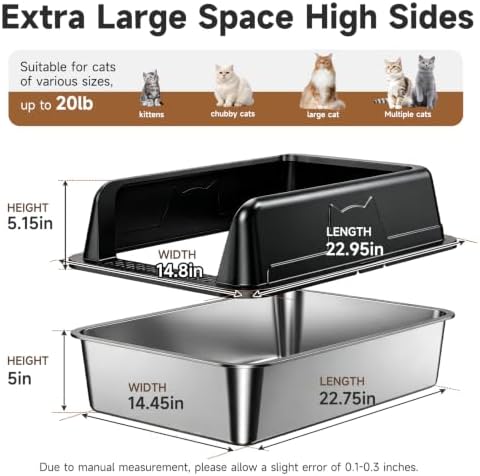 High-Sided Stainless Steel XL Cat Litter Box for Cats - Image 2