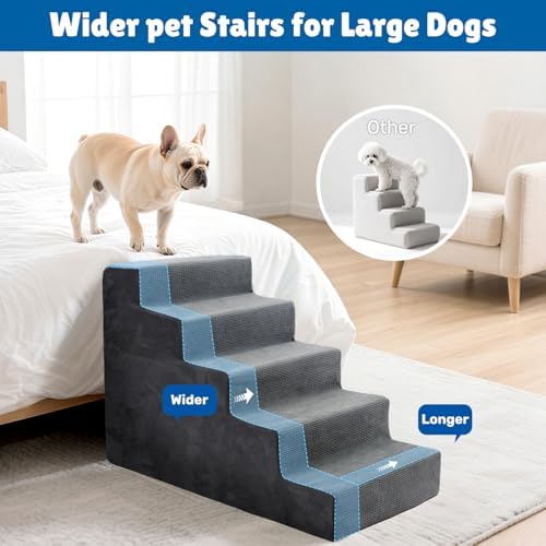 Dog Steps for High Bed, 23" H Dog Stairs for Small Dogs, 5-Tier Pet Stairs with Washable Cover, Non-Slip Pet Steps for Dogs to Get On Bed - Image 5