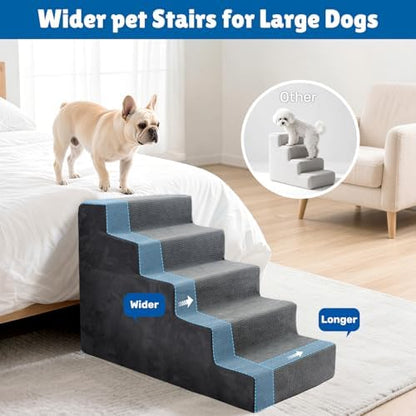 Dog Steps for High Bed, 23" H Dog Stairs for Small Dogs, 5-Tier Pet Stairs with Washable Cover, Non-Slip Pet Steps for Dogs to Get On Bed - Image 5