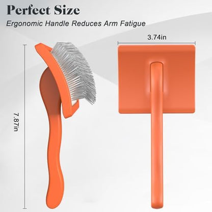 2PCS Slicker Brush for Dogs & Pet Comb,Professional Dog Grooming Brush (Goldendoodles,Poodles,Labradoodles) with Extra Long Pins to Effectively Remove Tangles, Knots and Mats (Orange, Large) - Image 6