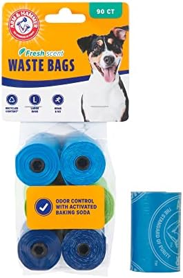Arm & Hammer Durable Disposable Dog And Cat Waste Bags With Activated Baking Soda, 90 Dog Poop Bags, 9 x 14 Inches by ARMHAMMER