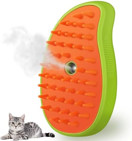 Cat Steam Brush, 3 In 1 Steamy Pet Brush, Silicone Massage Dog Hair Remover Comb, Spray Mist Grooming for Indoor Kittens (Mango Green) by Unknown