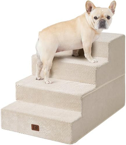 EHEYCIGA Dog Stairs for Bed 20" H, 4-Step Extra Wide Dog Steps, Beige by EHEYCIGA