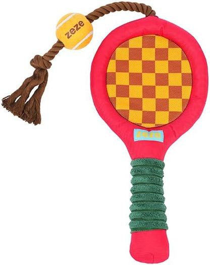 Durable Dog Rope Toy, Tennis Rack & Ball, Teeth Cleaning & Tug-of-War & Crinkle Paper for Aggressive Chewers, Burning Off Energy & Relieving Anxiety
