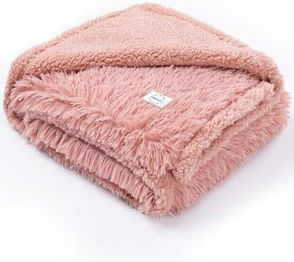 Pet Blankets Waterproof Fluffy Fleece Blanket Cat Dog Blankets Liquid Pee Proof Throw Blanket Reversible Furniture Protector Cover Washable for Couches Beds Sofa 65"x57" Pink by Unknown