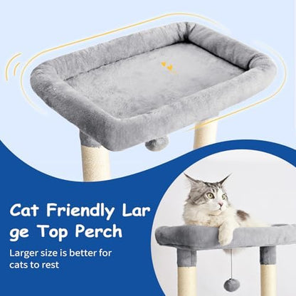 Cat Craft Cat Tree 63 Inch Cat Tower for Indoor Cats, Multi-Level Cat Tree for Large Cats 20 lbs+ Heavy Duty Cat Tower with Sisal Scratching Posts, Hammock, Condo and Extended Platform, Light Grey - Image 3