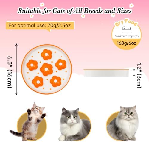 Ceramic Slow Feeder Cat Bowl, 6.3" Whisker Friendly Anti-Vomit, Orange - Image 2
