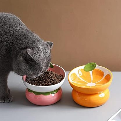 Ceramic Raised Cat Bowl, Pink, Strawberry Shaped - Image 5