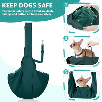 SlowTon Dog Carrier Sling - Thick Padded Shoulder Strap Adjustable, Green S - Image 4