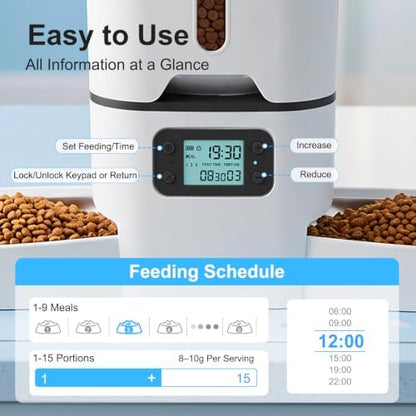 TYM Automatic Cat Feeder 2 Cats,7L Timed Cat Food Dispenser with Dual Bowls - Image 3