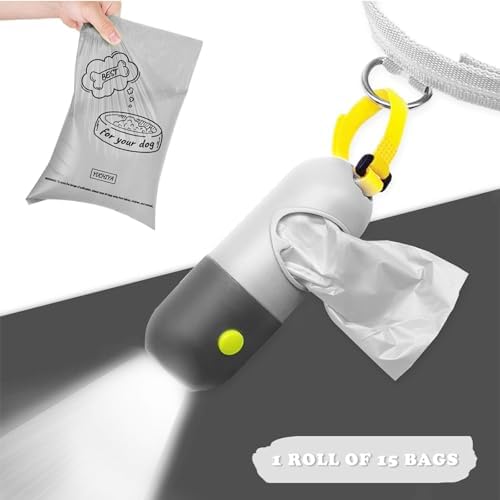 Dog Poop Bags Holder with LED Flashlight|Pet Waste Bags Dispenser for Leash|Doggie Potty Bags Container with Leak-proof Pet Trash Bags and Accessories (Light Gray, 1 Holder 195 Bags) - Image 3