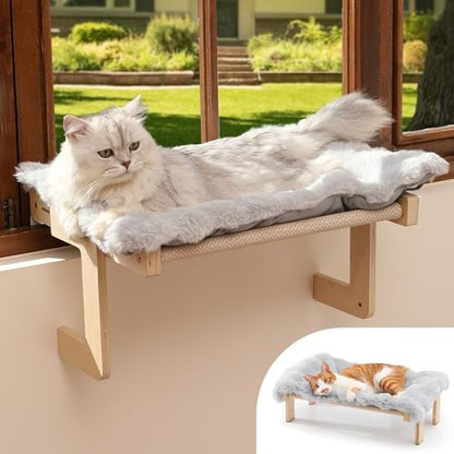 FUKUMARU Cat Window Perch, Sturdy Wood Hammock Window Bed for Indoor Cats by FUKUMARU