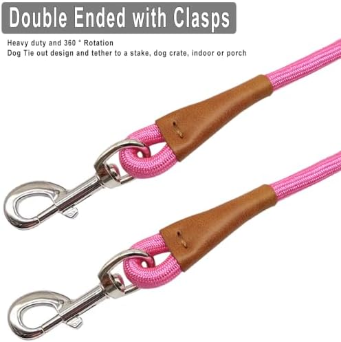 6 Foot Dog Tie Out Rope Leash, Training Tie Down Nylon Dog Tether for Indoor, Porch, Deck, Camping, Outdoor and Front Yard (1/2" x 6ft, Pink) - Image 2