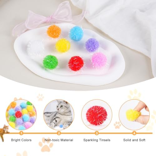 DF DUALFERV 30 Pcs Cat Pom Pom Balls, 1.5 Inch Multicolor - Image 3