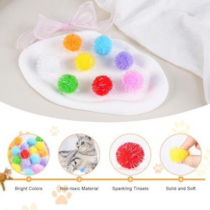 DF DUALFERV 60 Pcs Cat Pom Pom Balls, Interactive Cat Toys, Sparkle Balls for Cats, Extra Large and Fuzzy for Exercise and Entertainment, Multicolor, 1.5 Inch - Image 3