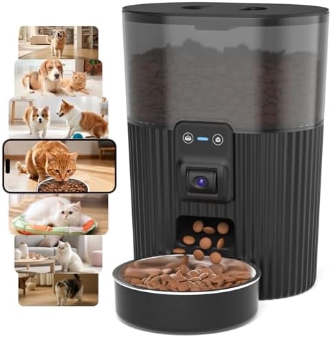 PAPIFEED Automatic Cat Feeder with Camera, WiFi Auto Cat Feeder with App, 3L Slow-Feed Cat Food Dispenser for Dry Food, Dual Power Supply Timed Pet Feeder, 10 Meals/Day, 6 Portions/Meal by PAPIFEED