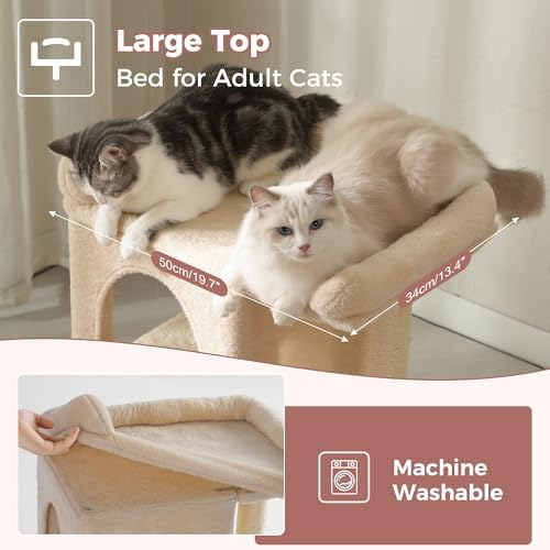 Cat Tree with 20x13”Large Bed 28”Cat Scratching Tower -Beige - Image 3