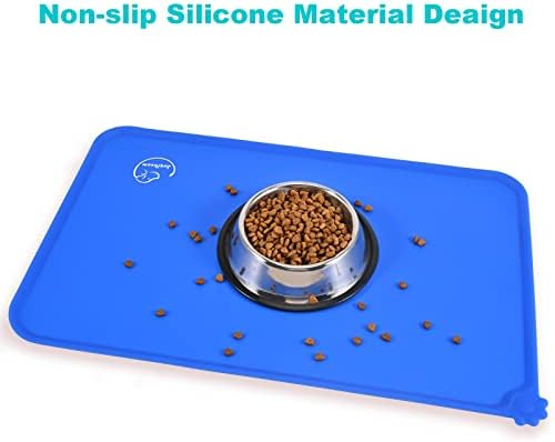 Silicone Waterproof Dog Cat Pet Feeding Mats, Non Slip, Easy Clean Pet Dog Cat Bowl Mats Placemat (18.5" x 11.5") Navy Blue - Image 5
