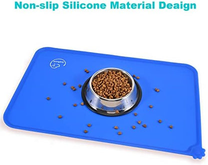 Silicone Waterproof Dog Cat Pet Feeding Mats, Non Slip, Easy Clean Pet Dog Cat Bowl Mats Placemat (18.5" x 11.5") Navy Blue - Image 5