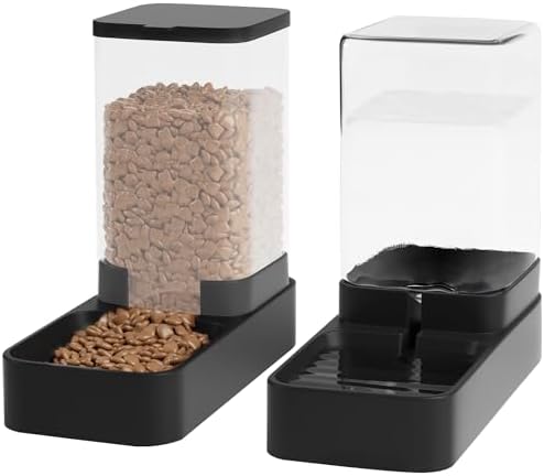 Automatic Cat Feeder and Water Dispenser in Set with Pet Food Bowl,Gravity Dog Waterer and Food Feeder for Small Medium Dog Cat Puppy Kitten Large Capacity(3.3L,Black) by Unknown