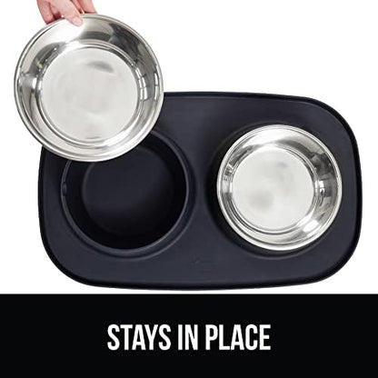 GORILLA GRIP Dog Bowl Set with Feeding Mat, 304 Stainless Steel 2 Cup Black - Image 4