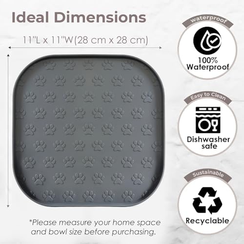 2 Pack Pet Feeding Mats, Waterproof Anti-Slip Placemats for Dog Cat Bowl Silicone Pet Food Mat, Raised Edge Prevent Spills on Floor & Carpet, Dishwasher Safe (2 Black, 11" x 11") - Image 5